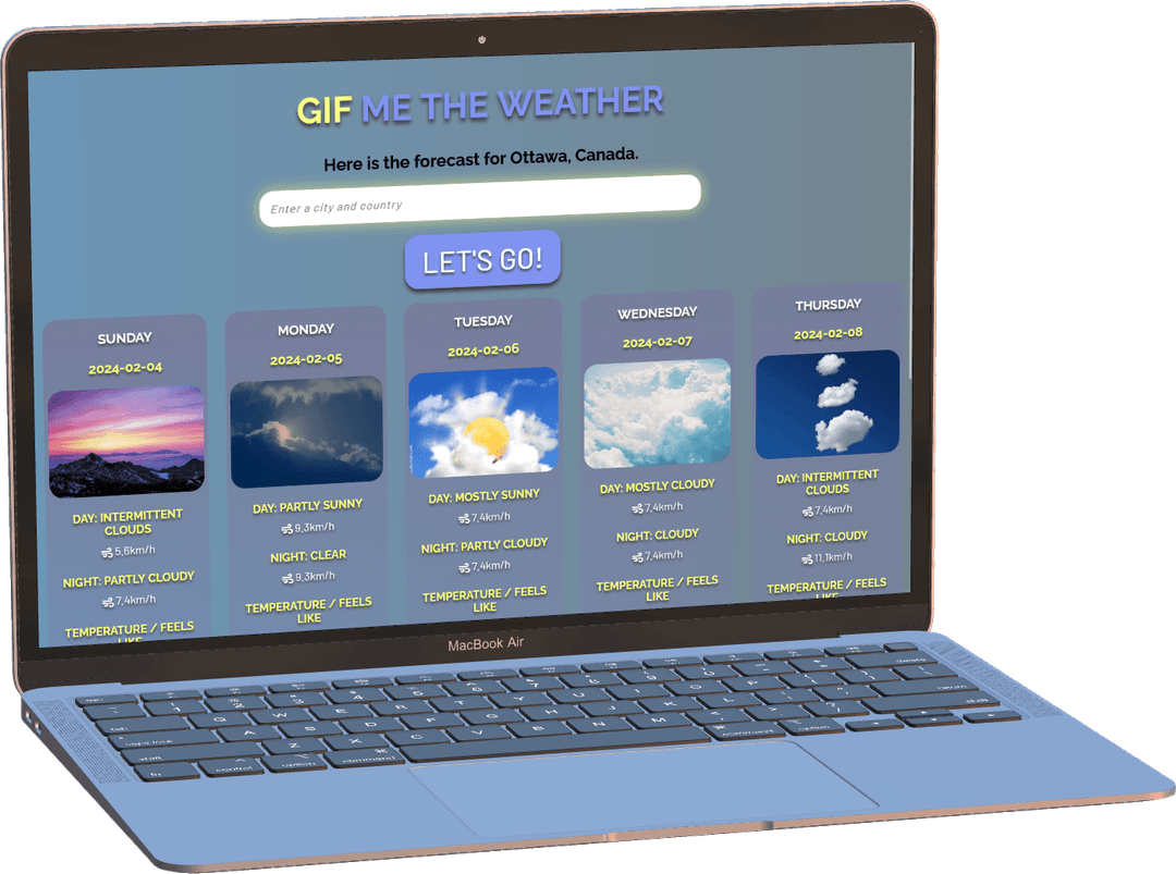 Desktop image mockup of GIF Me the Weather page